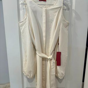 Tamara Mellon Cream Silk Cold Shoulder Dress, Long-Sleeved, Size 8